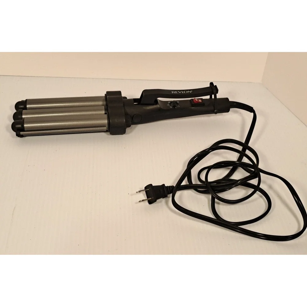 Revlon RV084 Three Barrel Jumbo Ceramic Hair Waver Black Silver Deep Waves